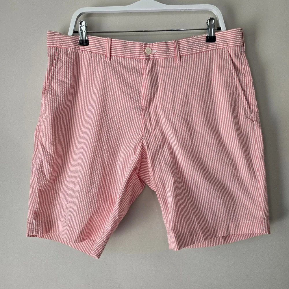 Polo Golf Ralph Lauren‎ Mens 36 Pink White Seersucker Striped Shorts Preppy Y2K